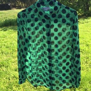 Liz Claiborne Green & blue polka dot sheer blouse